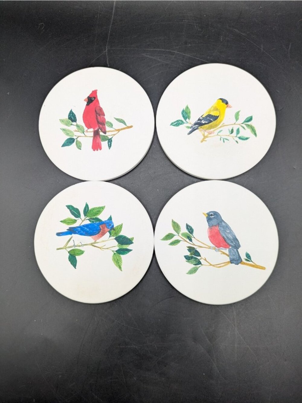 Danica Soak Up Coaster Set of 4 Birdsong Absorbent Ceramic Assorted Birds 4"